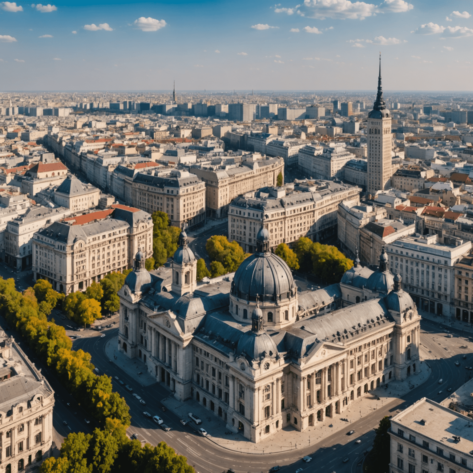 O imagine panoramică a Bucureștiului, capitala României, cu clădiri istorice și moderne, simbolizând oportunitatea de afaceri în această țară